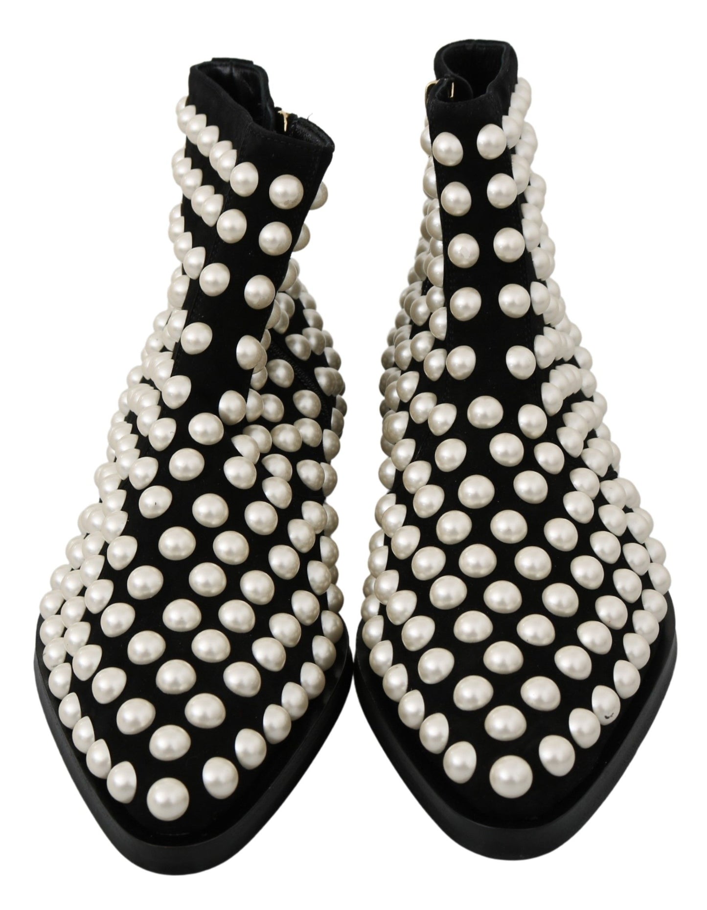 Dolce &amp; Gabbana Black Suede Pearl Studs Boots Shoes