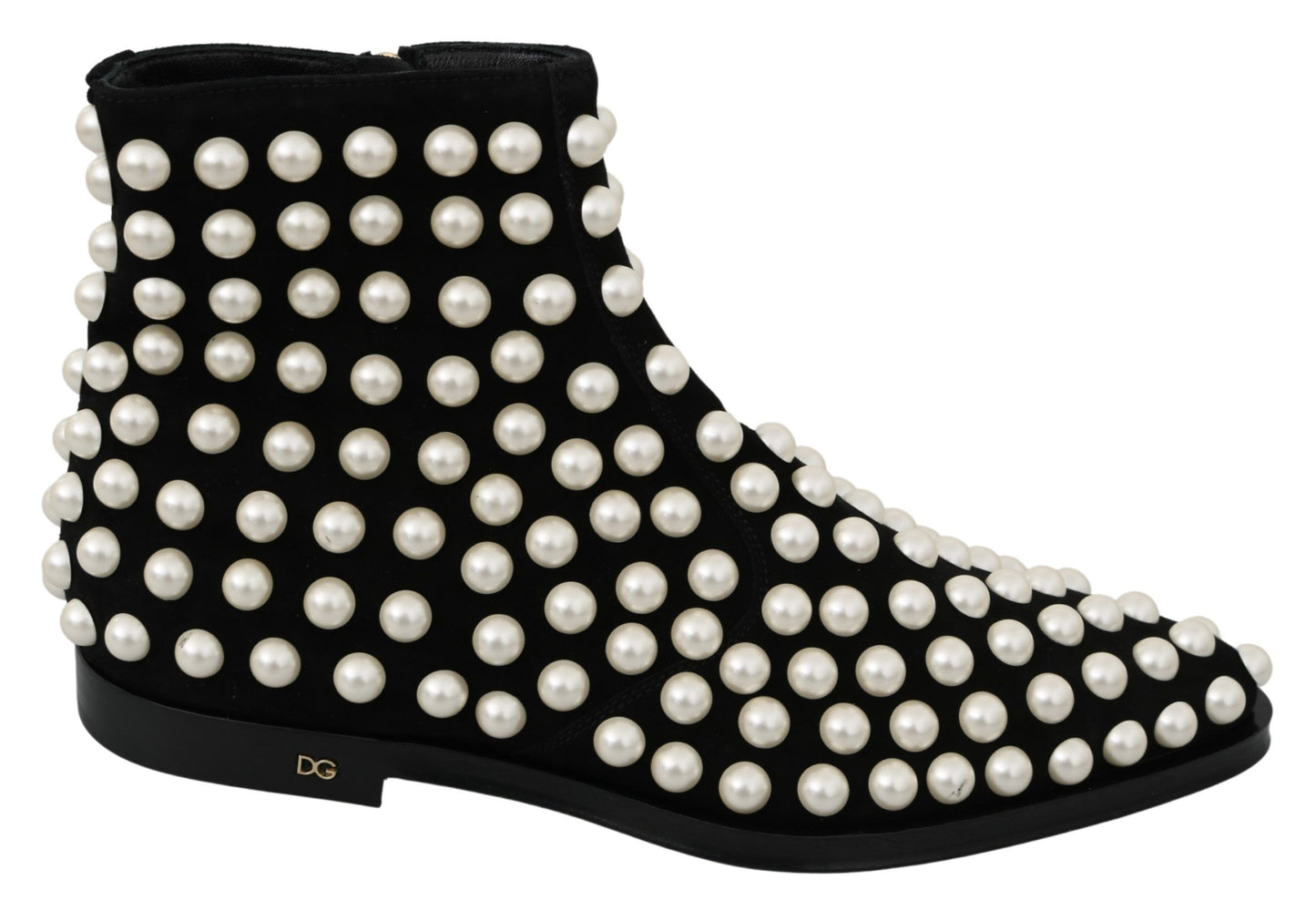 Dolce &amp; Gabbana Black Suede Pearl Studs Boots Shoes