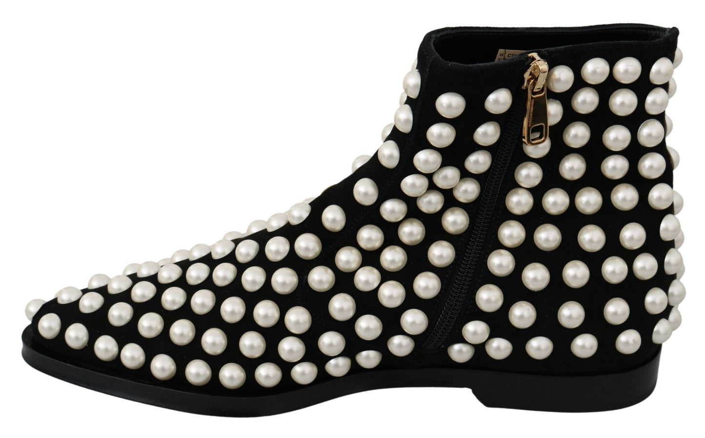 Dolce &amp; Gabbana Black Suede Pearl Studs Boots Shoes