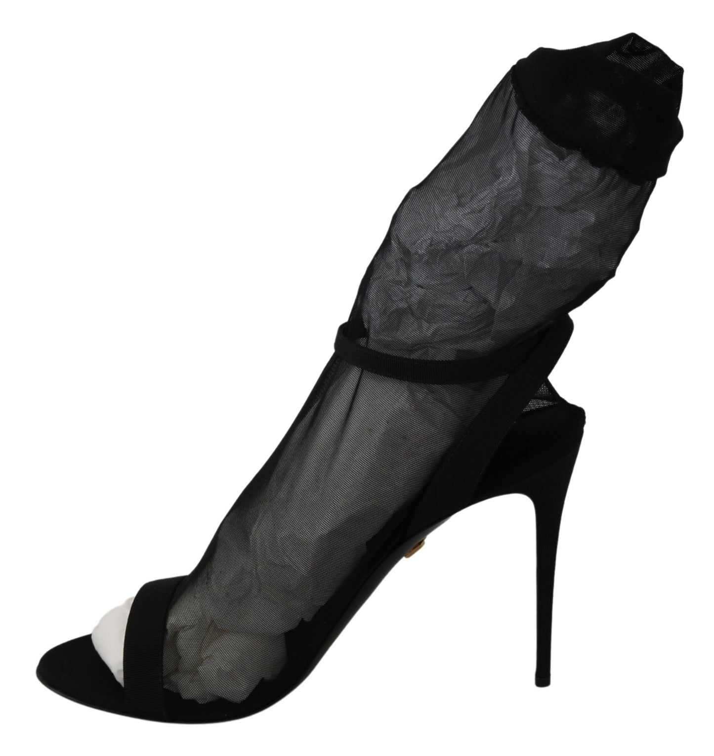 Dolce &amp; Gabbana Black Tulle Stretch Stiletto Sandals Shoes