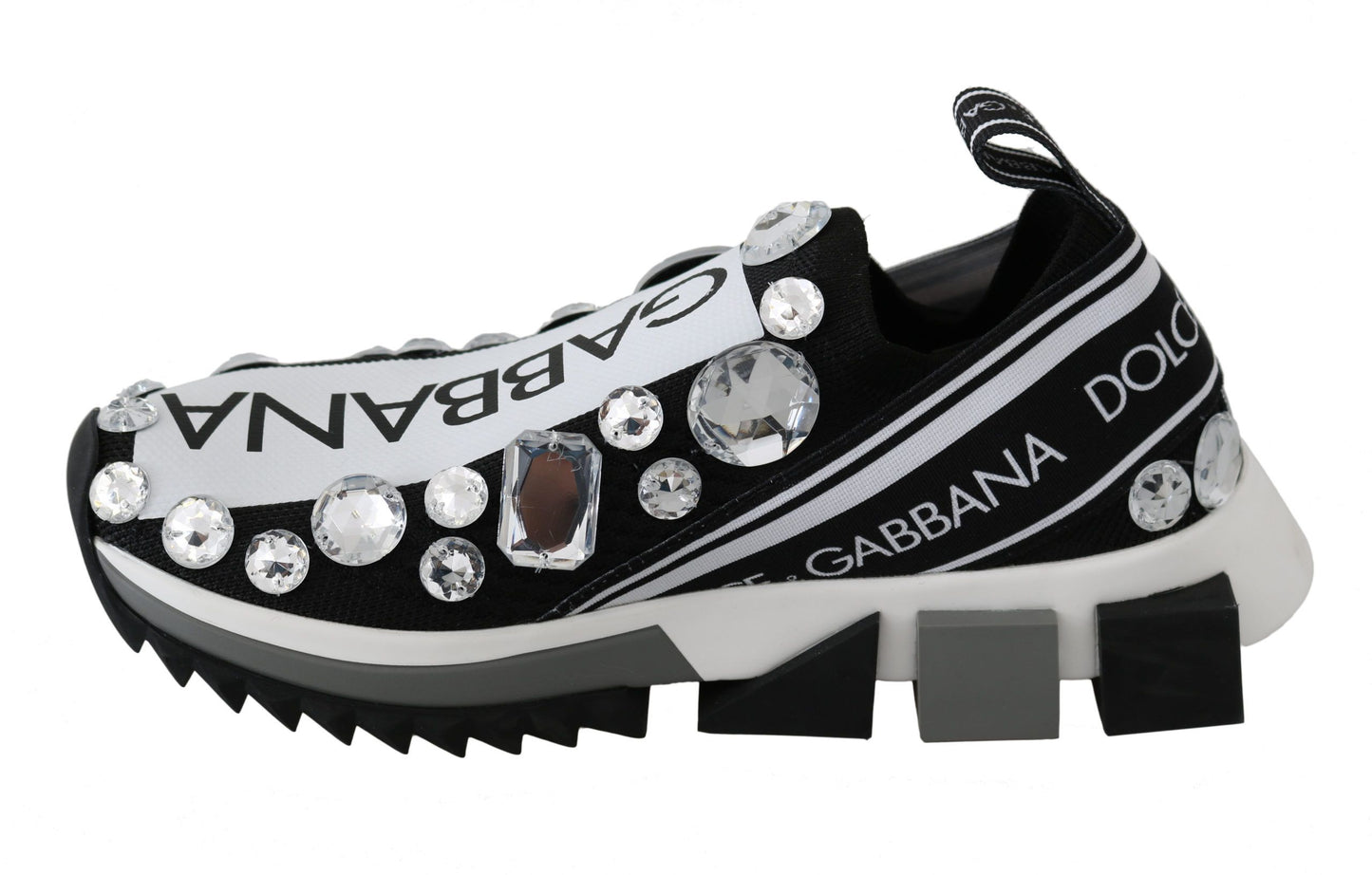 Dolce &amp; Gabbana Black White Crystal Women's Sneakers Shoes