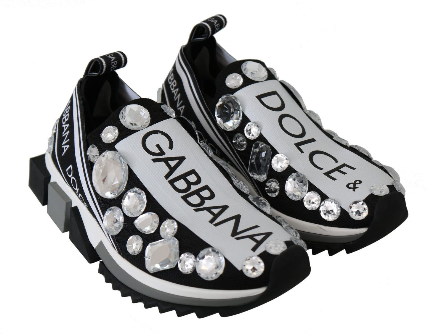 Dolce &amp; Gabbana Black White Crystal Women's Sneakers Shoes