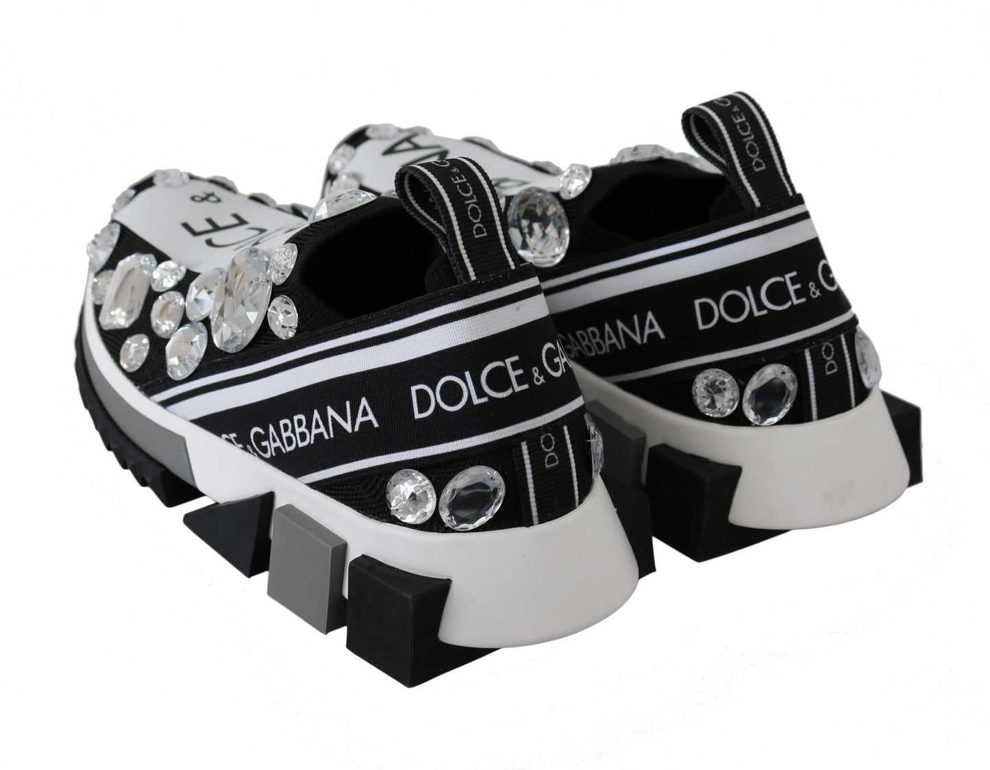 Dolce &amp; Gabbana Black White Crystal Women's Sneakers Shoes