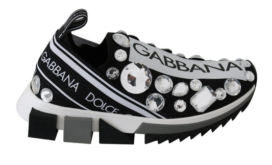 Dolce &amp; Gabbana Black White Crystal Women's Sneakers Shoes