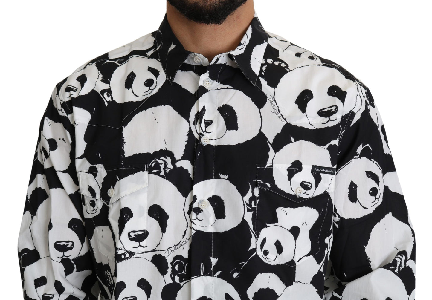 Dolce &amp; Gabbana Black Panda Herren-Freizeithemd aus 100 % Baumwolle