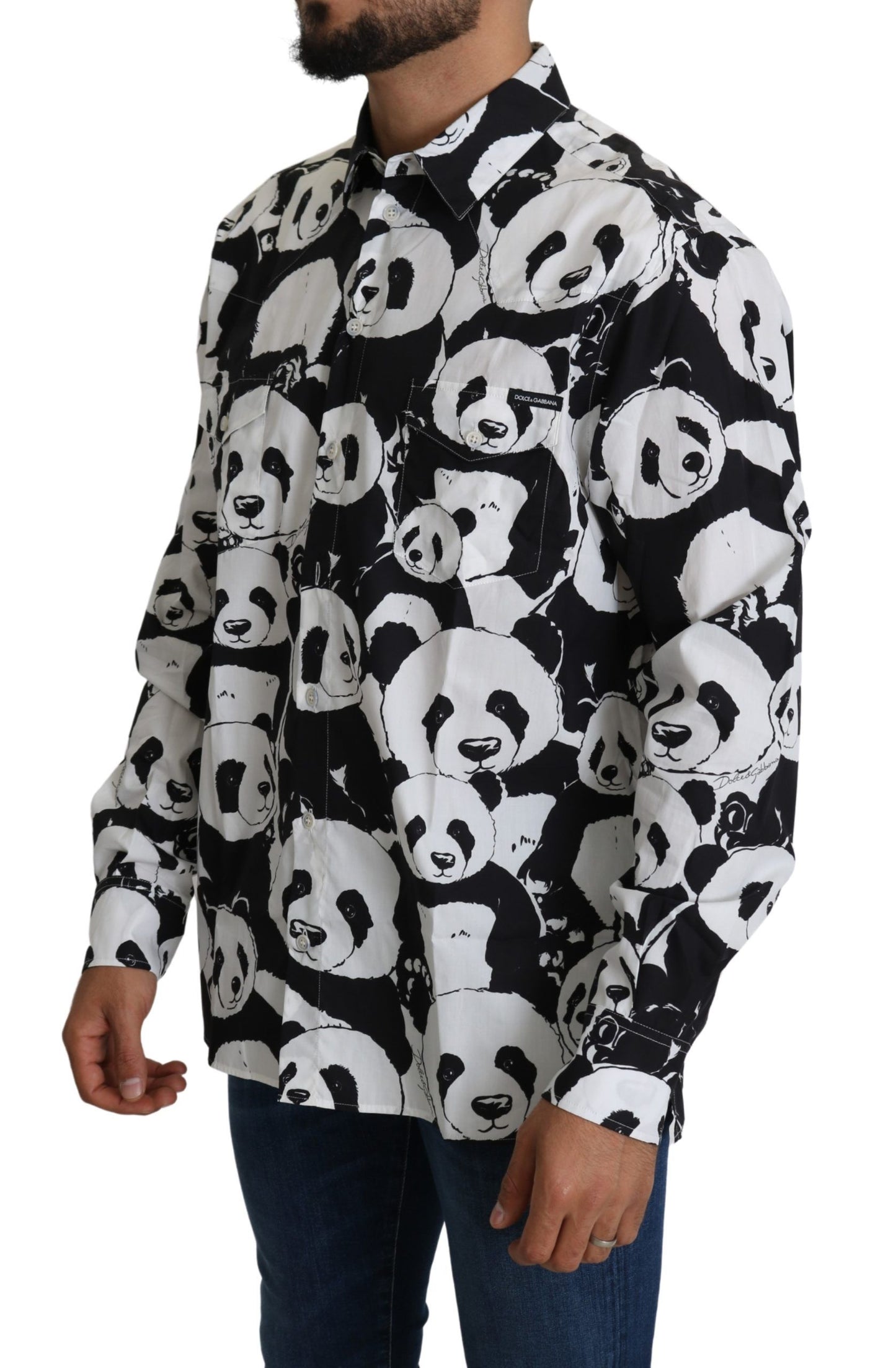 Dolce &amp; Gabbana Black Panda Mens Casual 100% Cotton Shirt