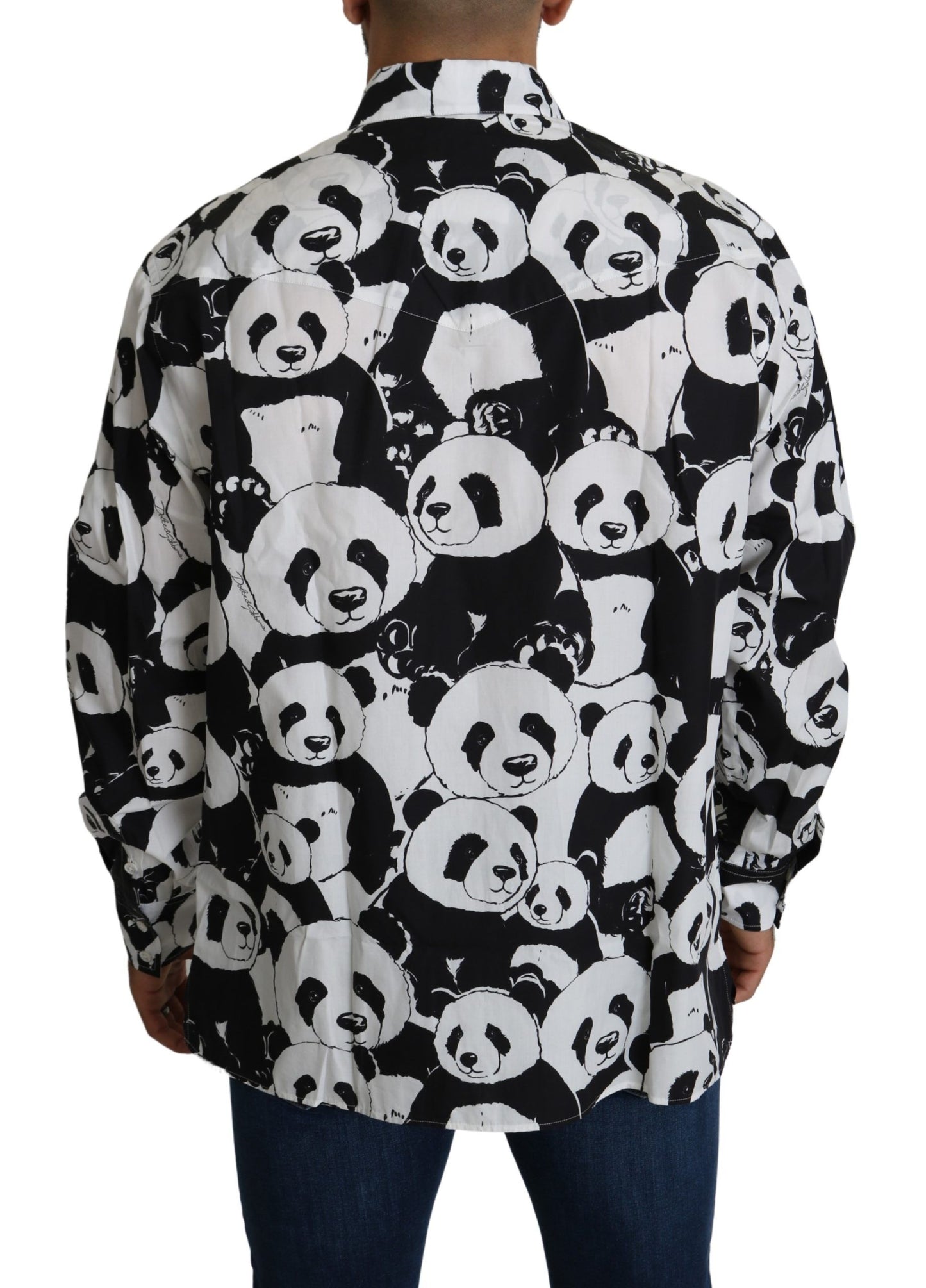 Dolce &amp; Gabbana Black Panda Mens Casual 100% Cotton Shirt