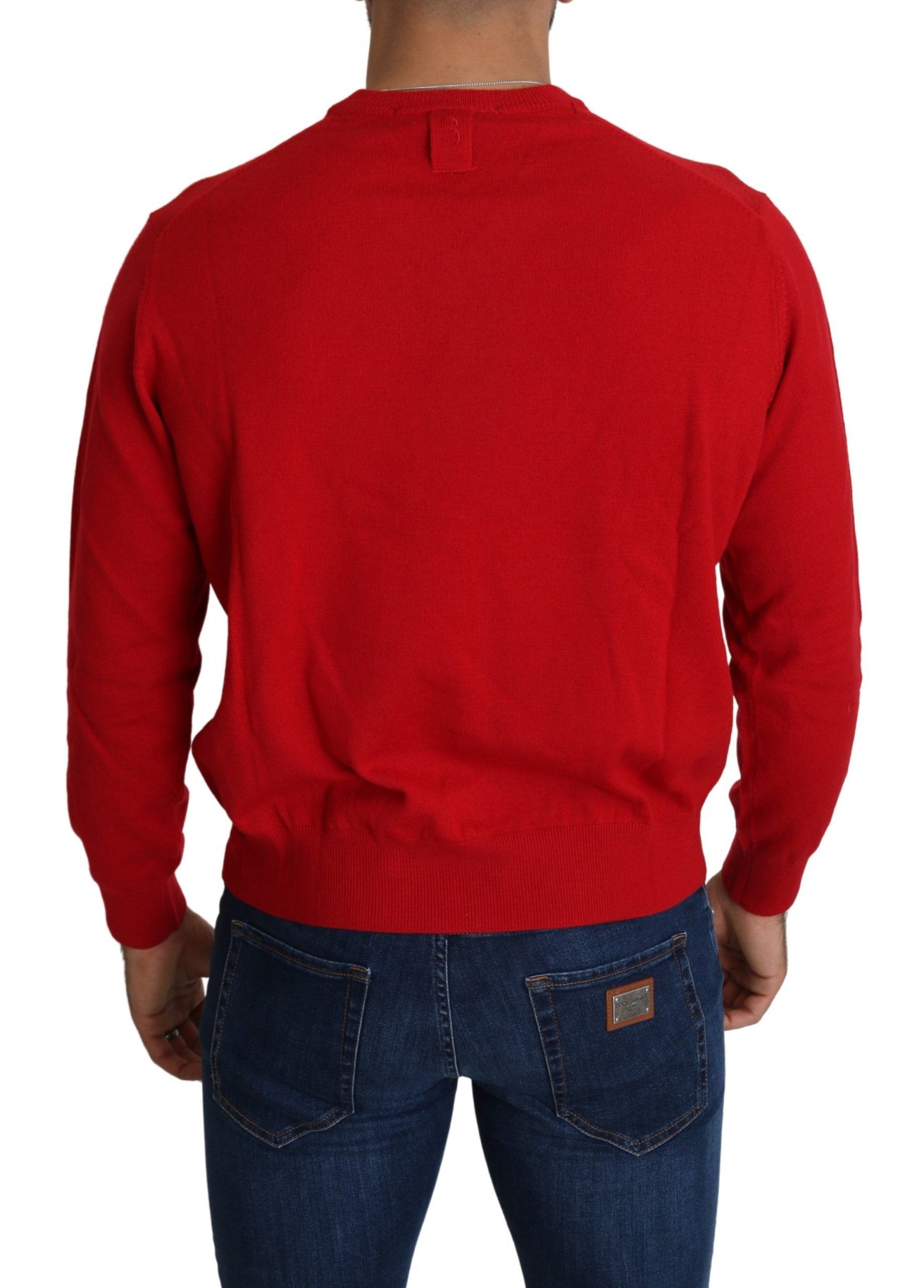 Roter Woll-Sweatshirt-Pullover mit V-Ausschnitt von Billionaire Italian Couture