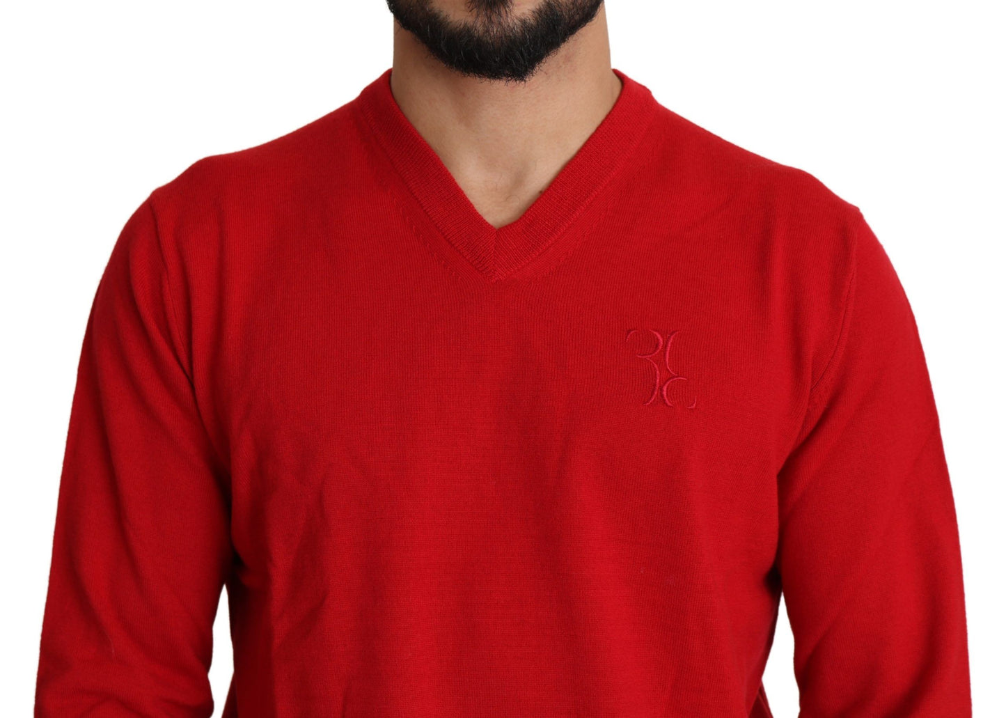 Roter Woll-Sweatshirt-Pullover mit V-Ausschnitt von Billionaire Italian Couture