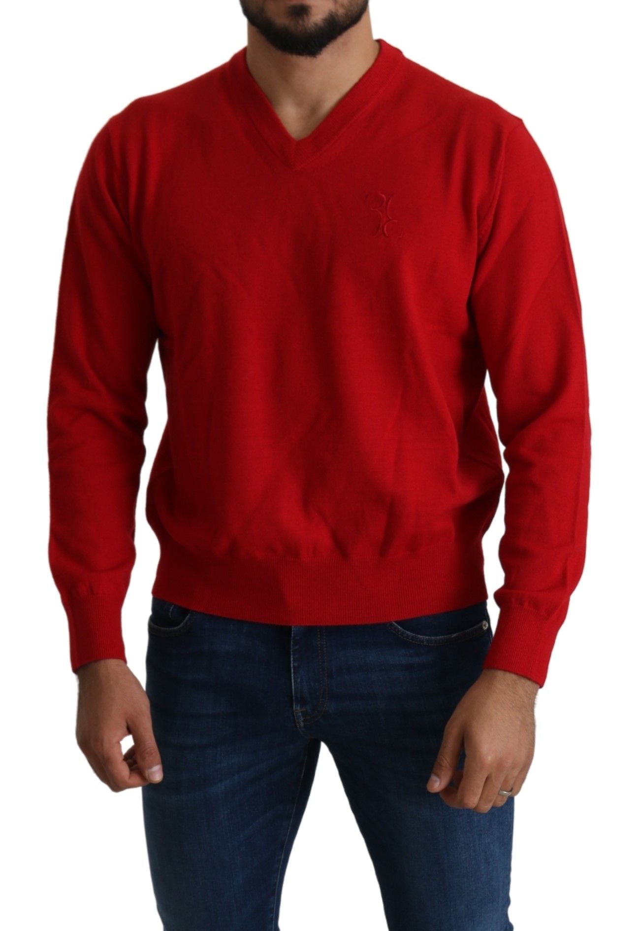 Roter Woll-Sweatshirt-Pullover mit V-Ausschnitt von Billionaire Italian Couture