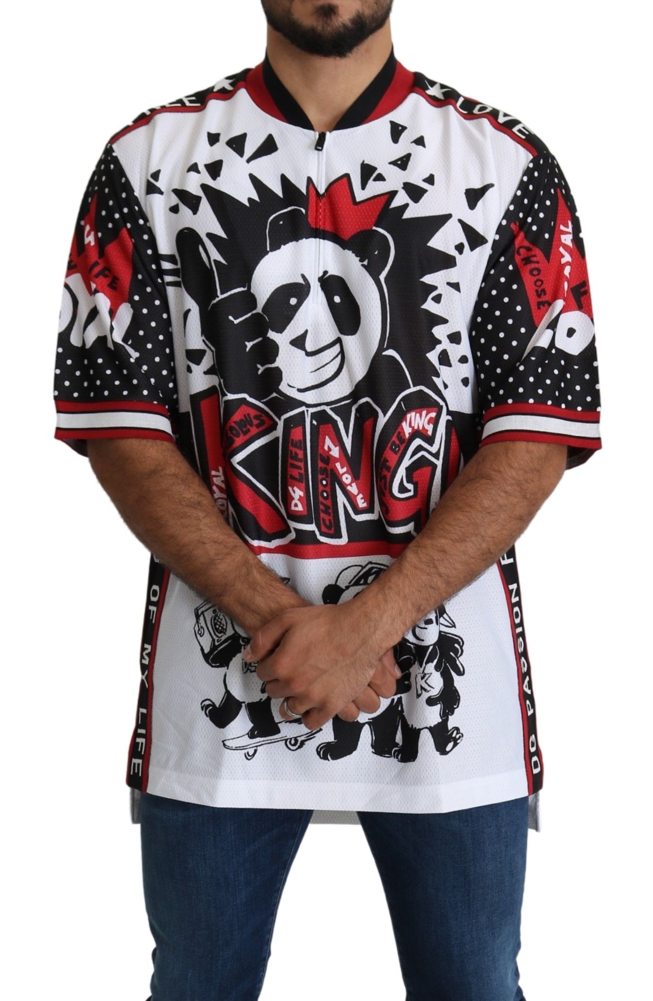 Dolce &amp; Gabbana Weißes King Panda Top Polyester Herren-T-Shirt