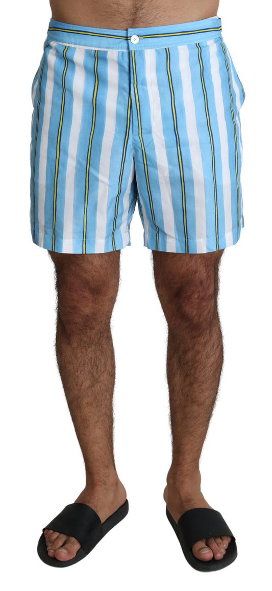 Dolce &amp; Gabbana Blue Striped Beachwear Men Swimshorts