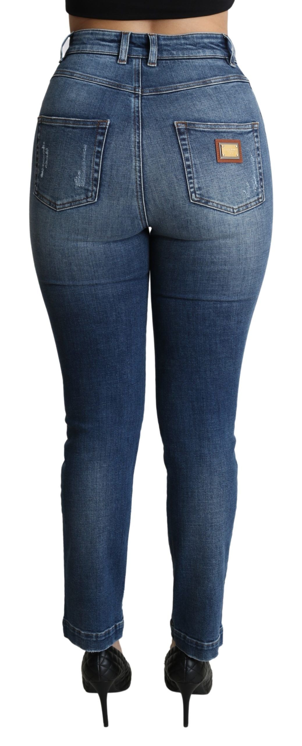 Blaue, mit Kristallen verzierte Slim-Fit-Hosenjeans von Dolce &amp; Gabbana