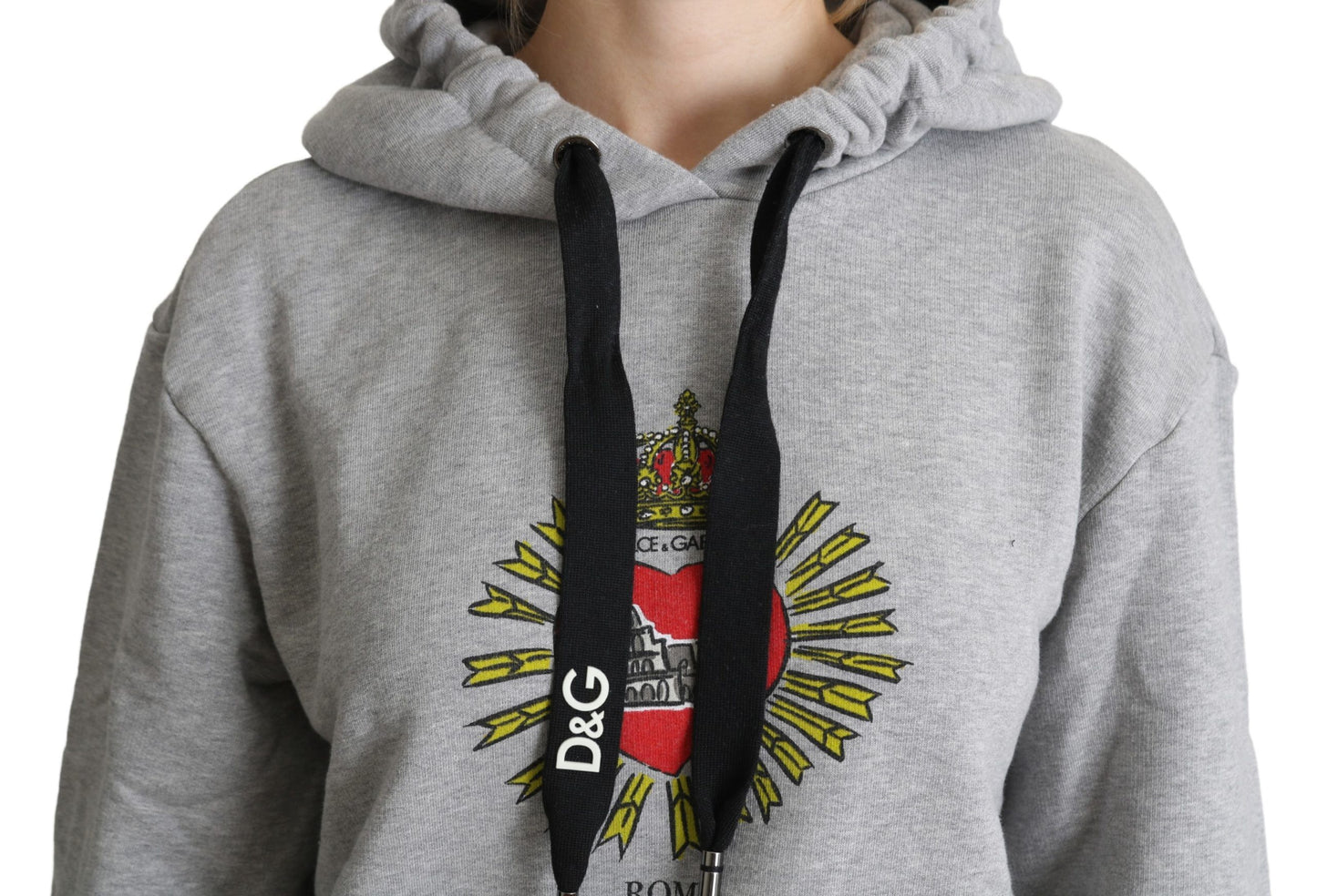 Dolce &amp; Gabbana – Grauer, bedruckter, exklusiver Logo-Pullover mit Kapuze