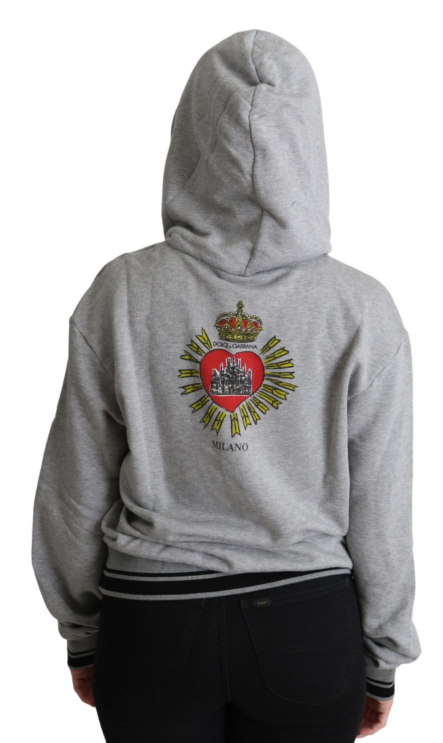 Dolce &amp; Gabbana – Grauer, bedruckter, exklusiver Logo-Pullover mit Kapuze