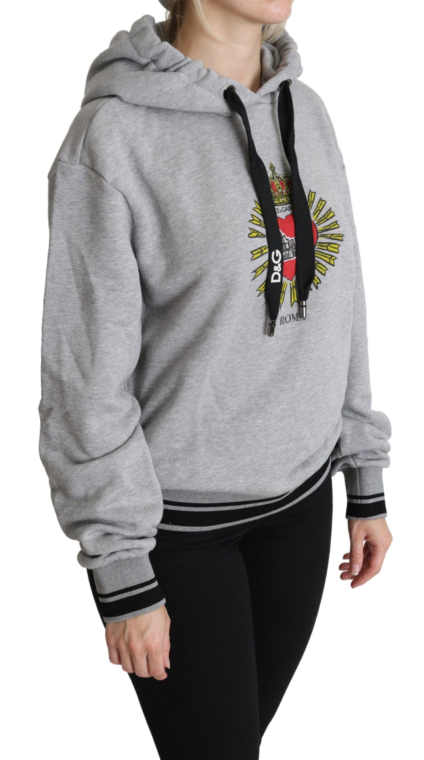 Dolce &amp; Gabbana Grey Printed Hooded Exclusive Logo Sweater