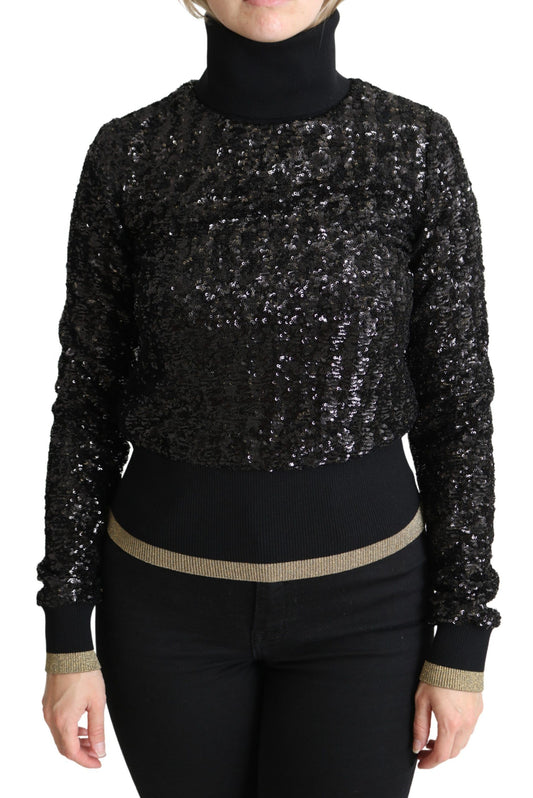 Dolce &amp; Gabbana Black Sequined Knitted Turtle Neck Sweater