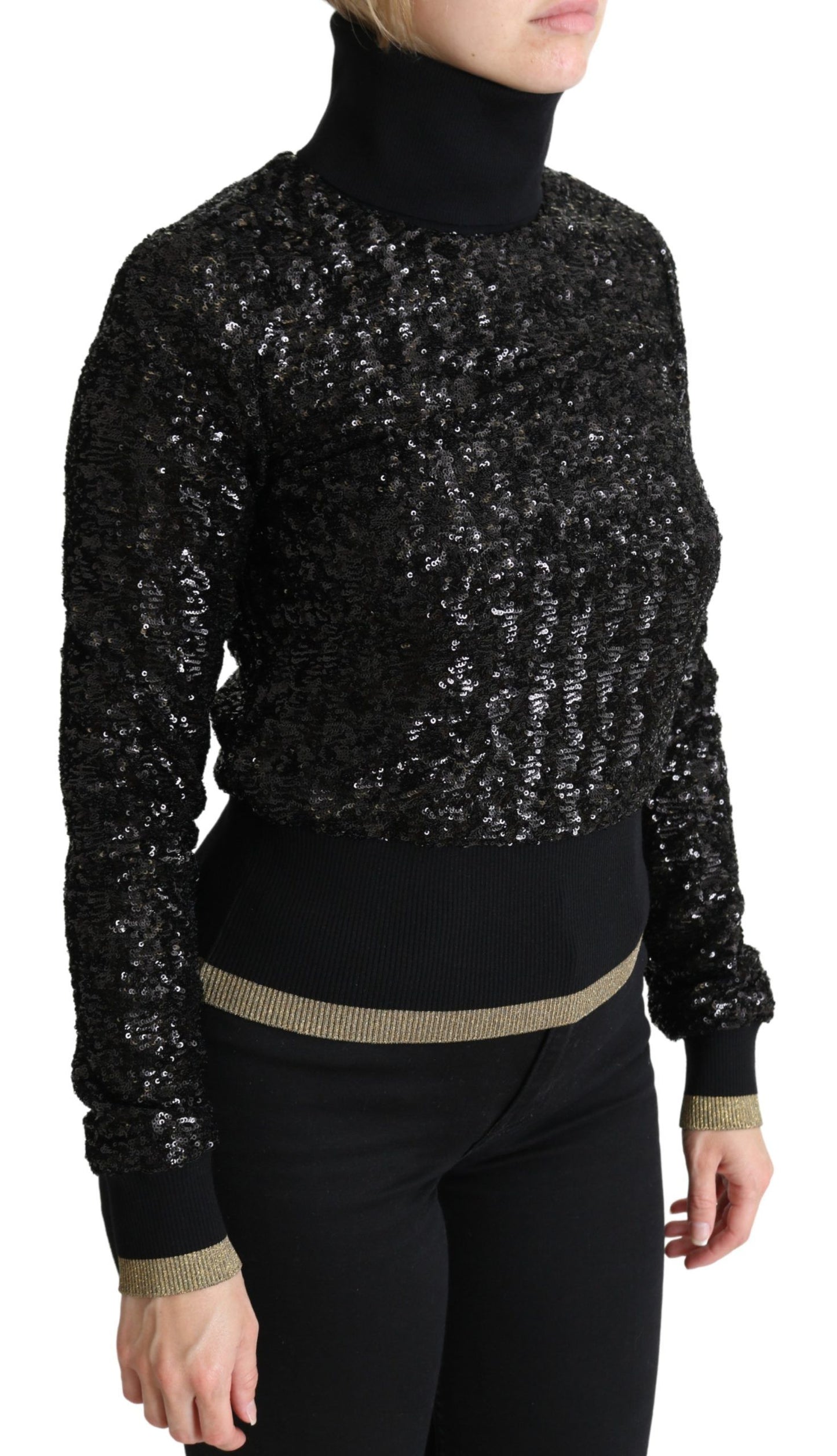 Dolce &amp; Gabbana Black Sequined Knitted Turtle Neck Sweater