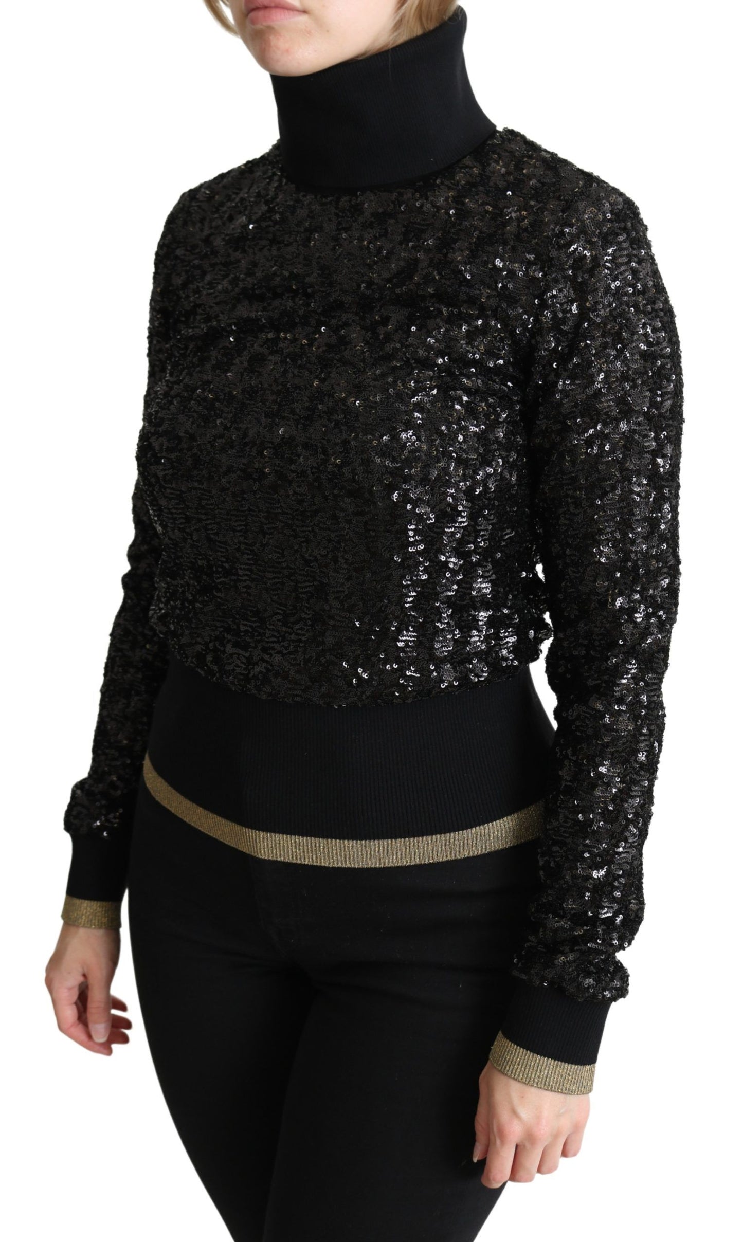 Dolce &amp; Gabbana Black Sequined Knitted Turtle Neck Sweater