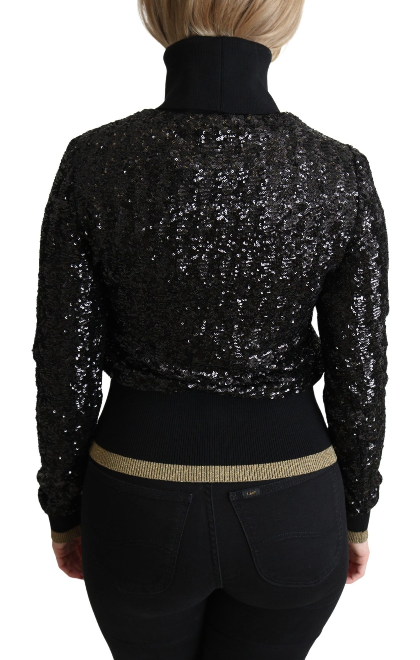 Dolce &amp; Gabbana Black Sequined Knitted Turtle Neck Sweater