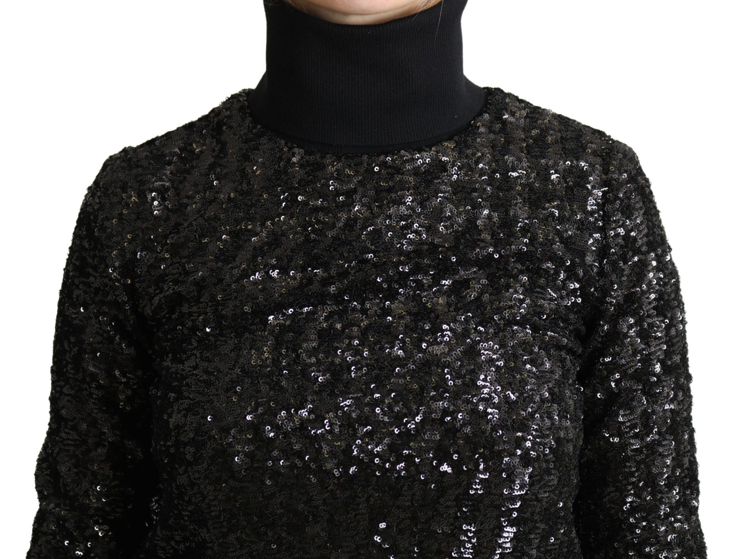 Dolce &amp; Gabbana Black Sequined Knitted Turtle Neck Sweater