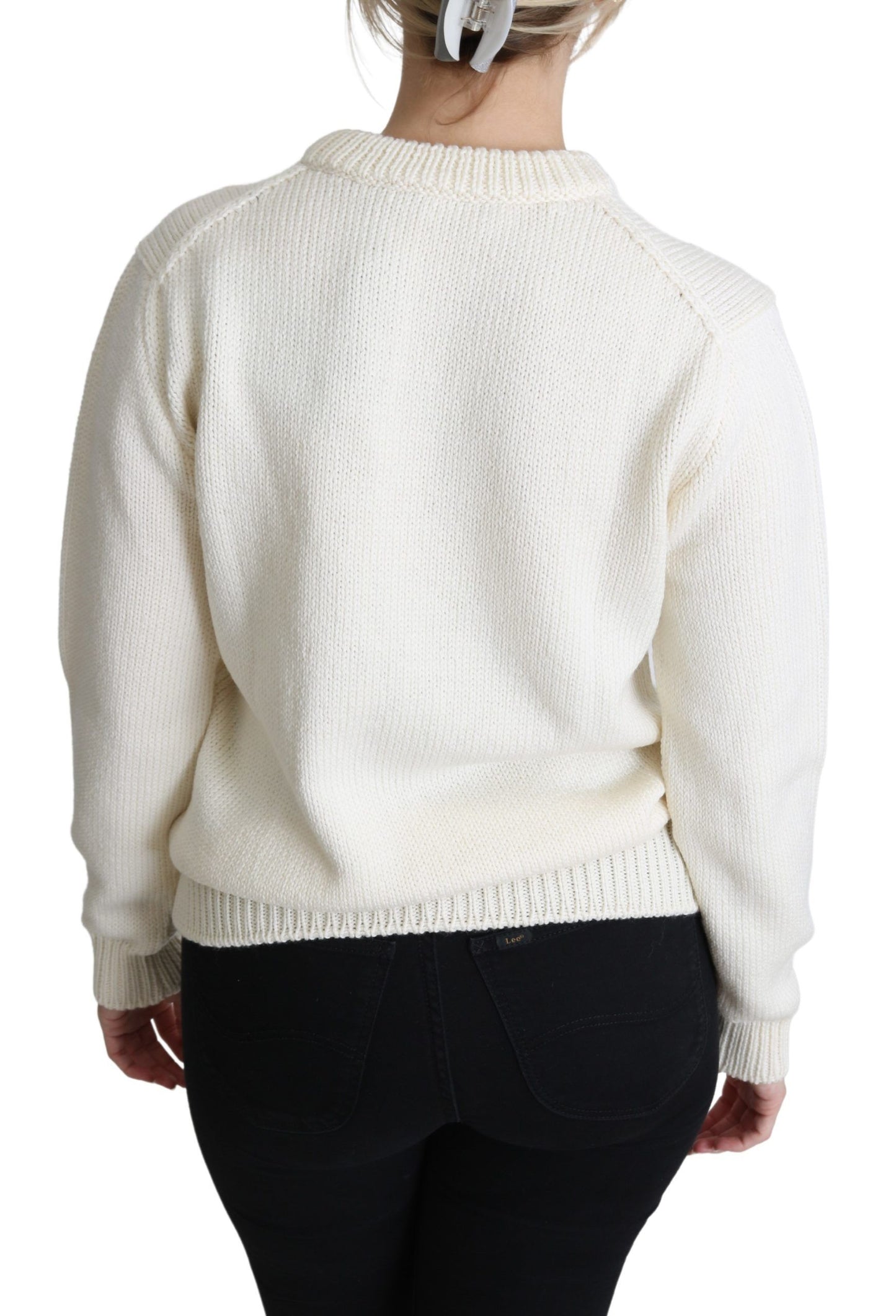 Dolce &amp; Gabbana White Floral Wool Pullover Sunflower Sweater