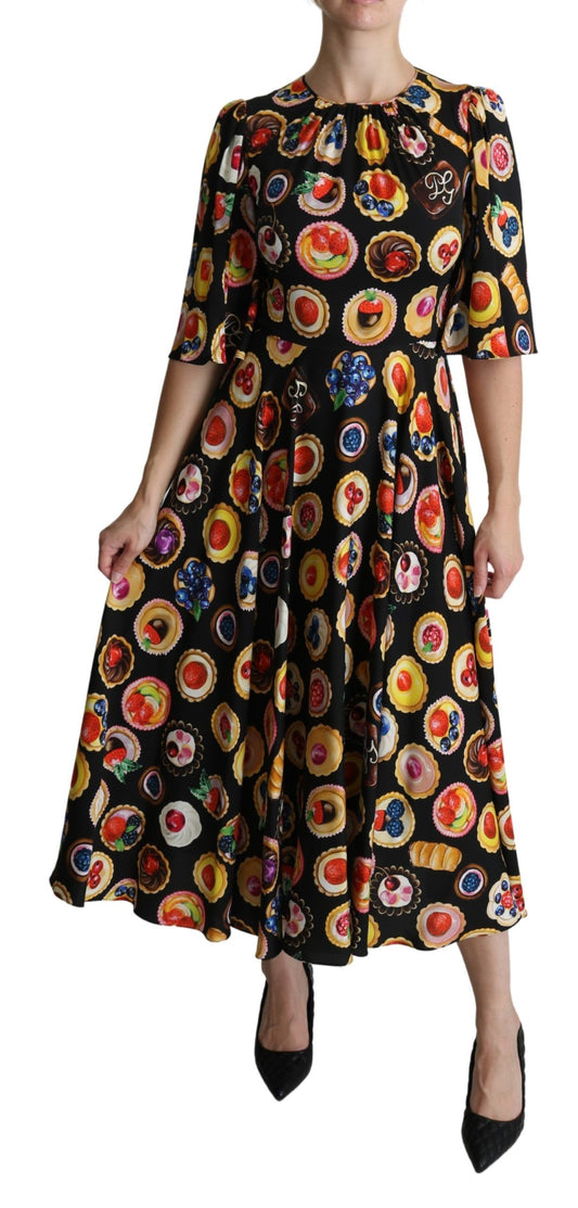 Dolce &amp; Gabbana Multicolor Desserts A-line Maxi Silk Pie Dress