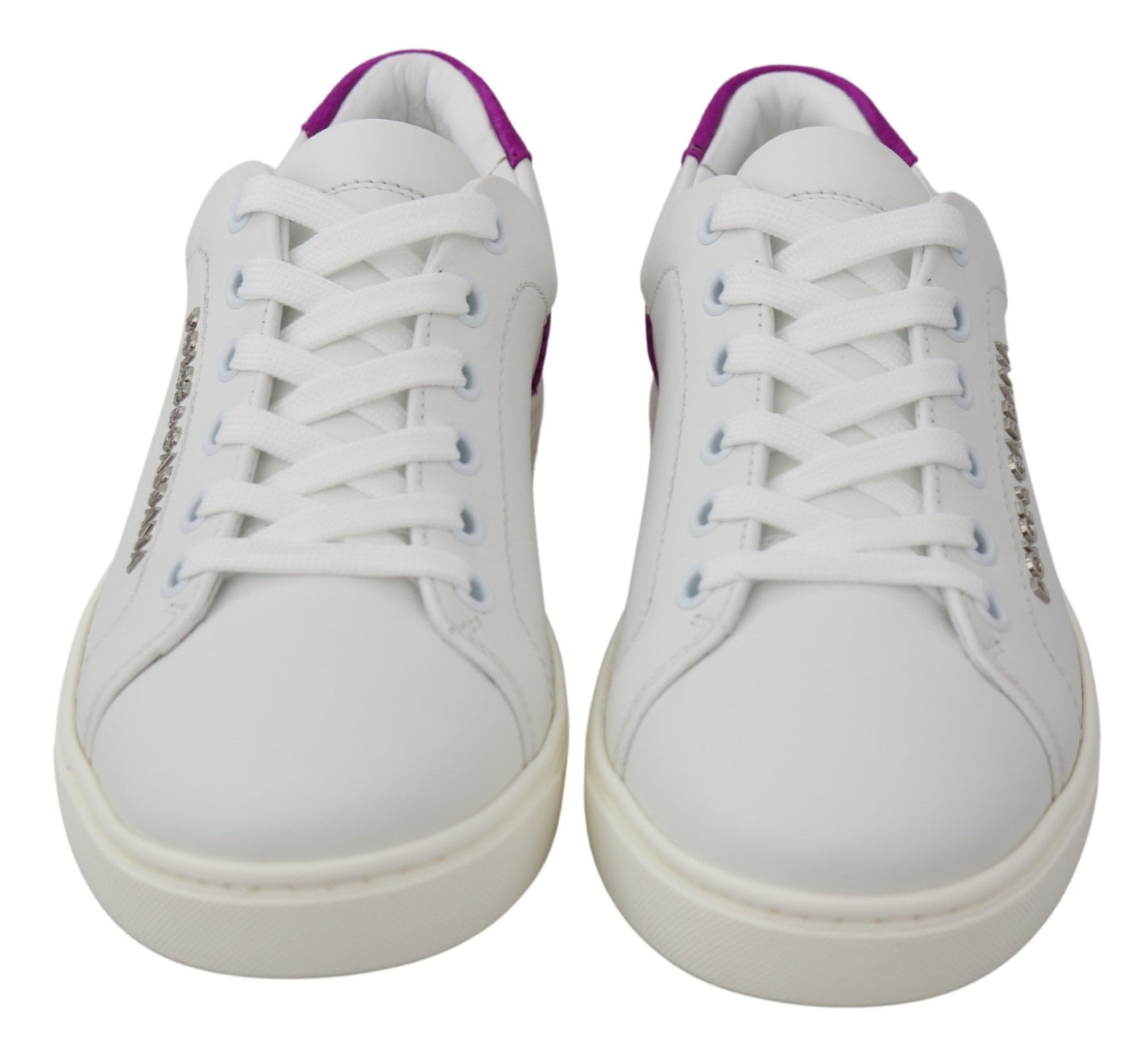 Dolce &amp; Gabbana White Purple Leather Logo Womens Shoes