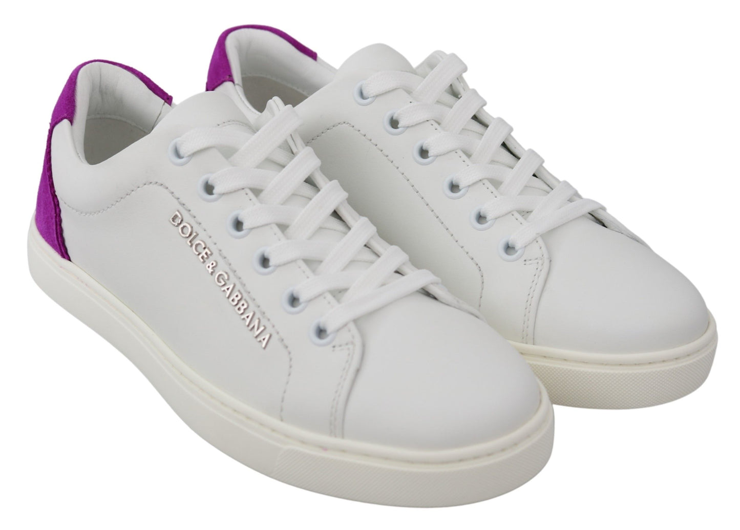 Dolce &amp; Gabbana White Purple Leather Logo Womens Shoes