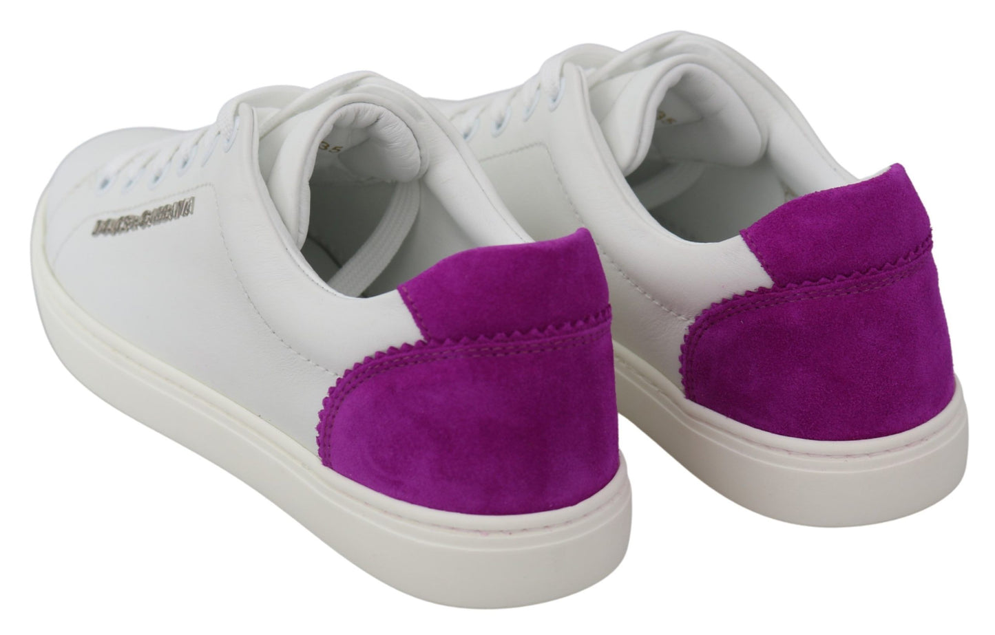 Dolce &amp; Gabbana White Purple Leather Logo Womens Shoes