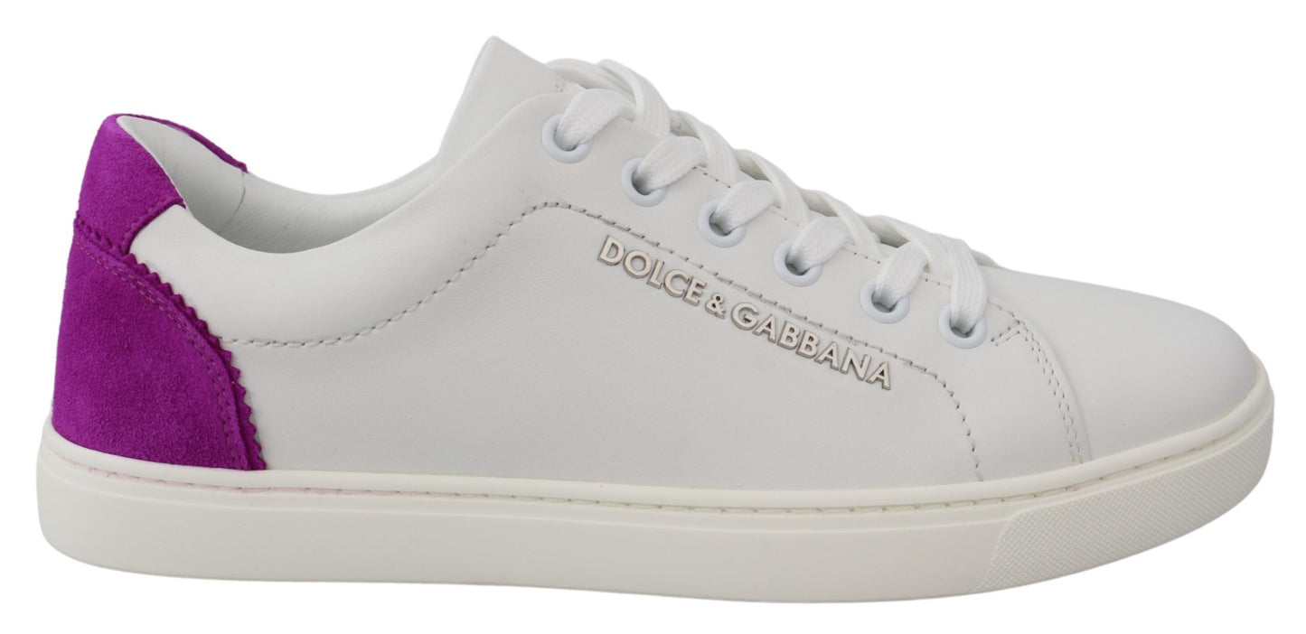 Dolce &amp; Gabbana White Purple Leather Logo Womens Shoes