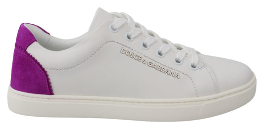 Dolce &amp; Gabbana White Purple Leather Logo Womens Shoes