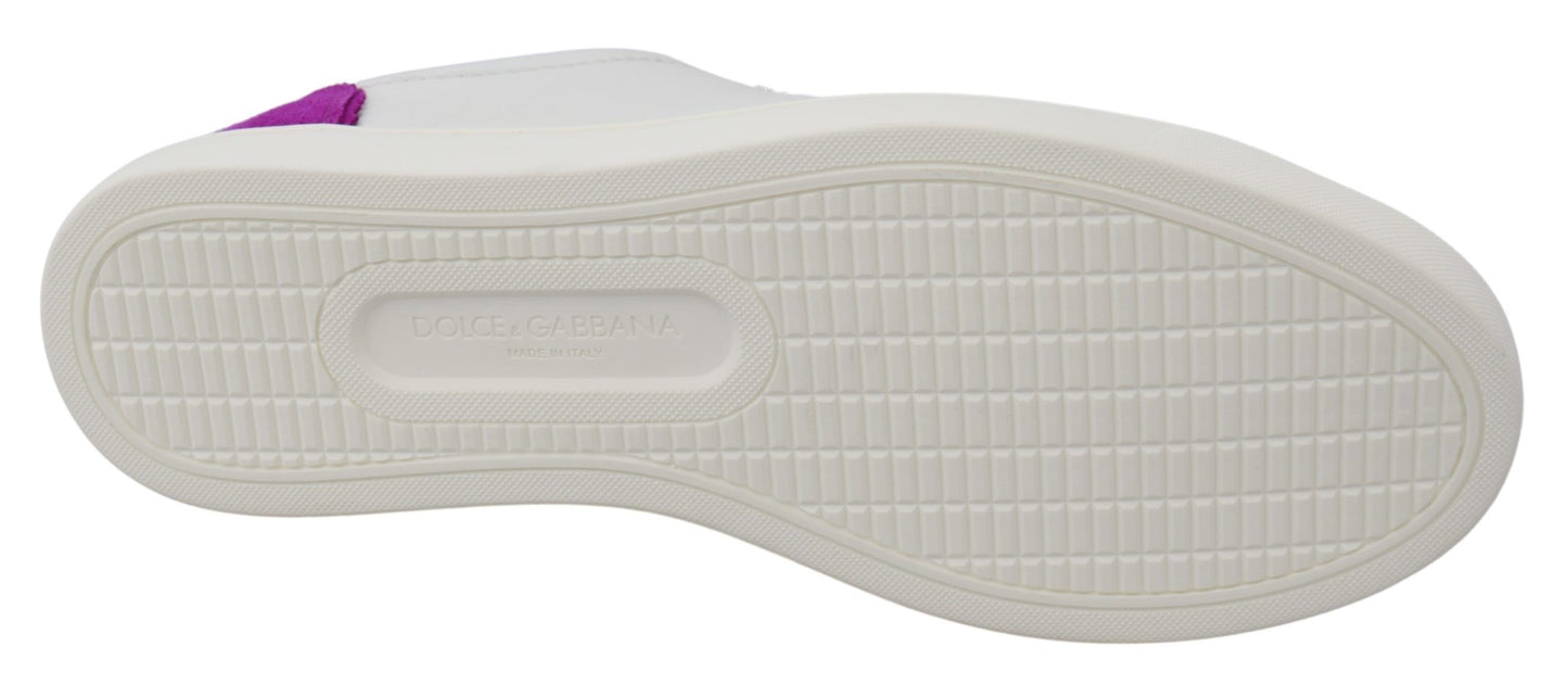 Dolce &amp; Gabbana White Purple Leather Logo Womens Shoes