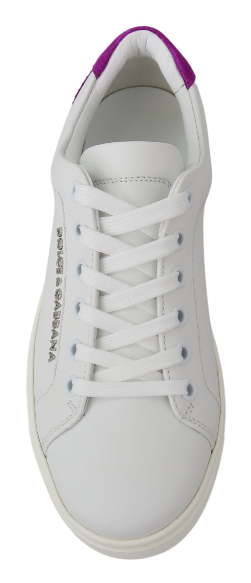 Dolce &amp; Gabbana White Purple Leather Logo Womens Shoes