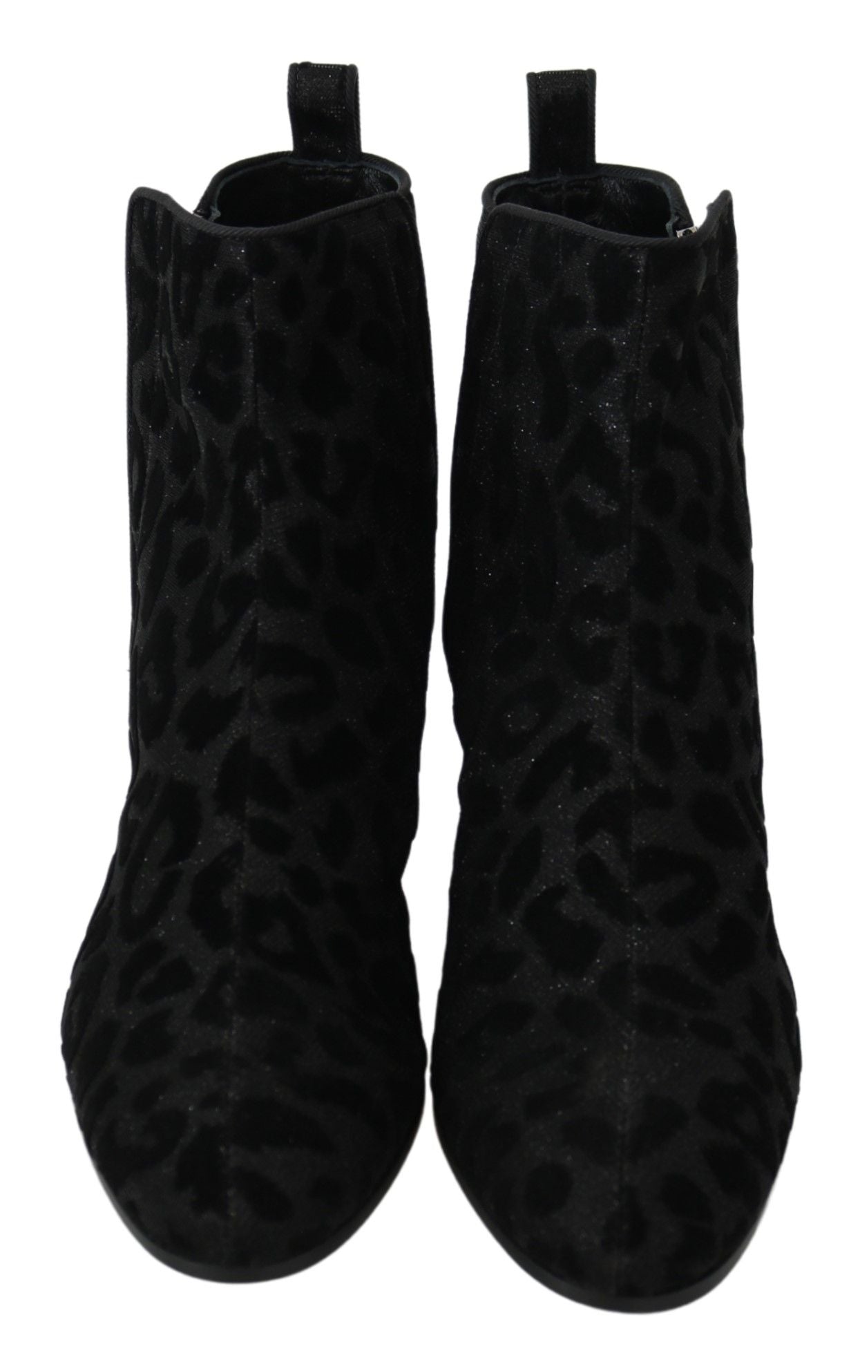 Dolce &amp; Gabbana Schwarze Leoparden-Kurzstiefel mit Reißverschluss