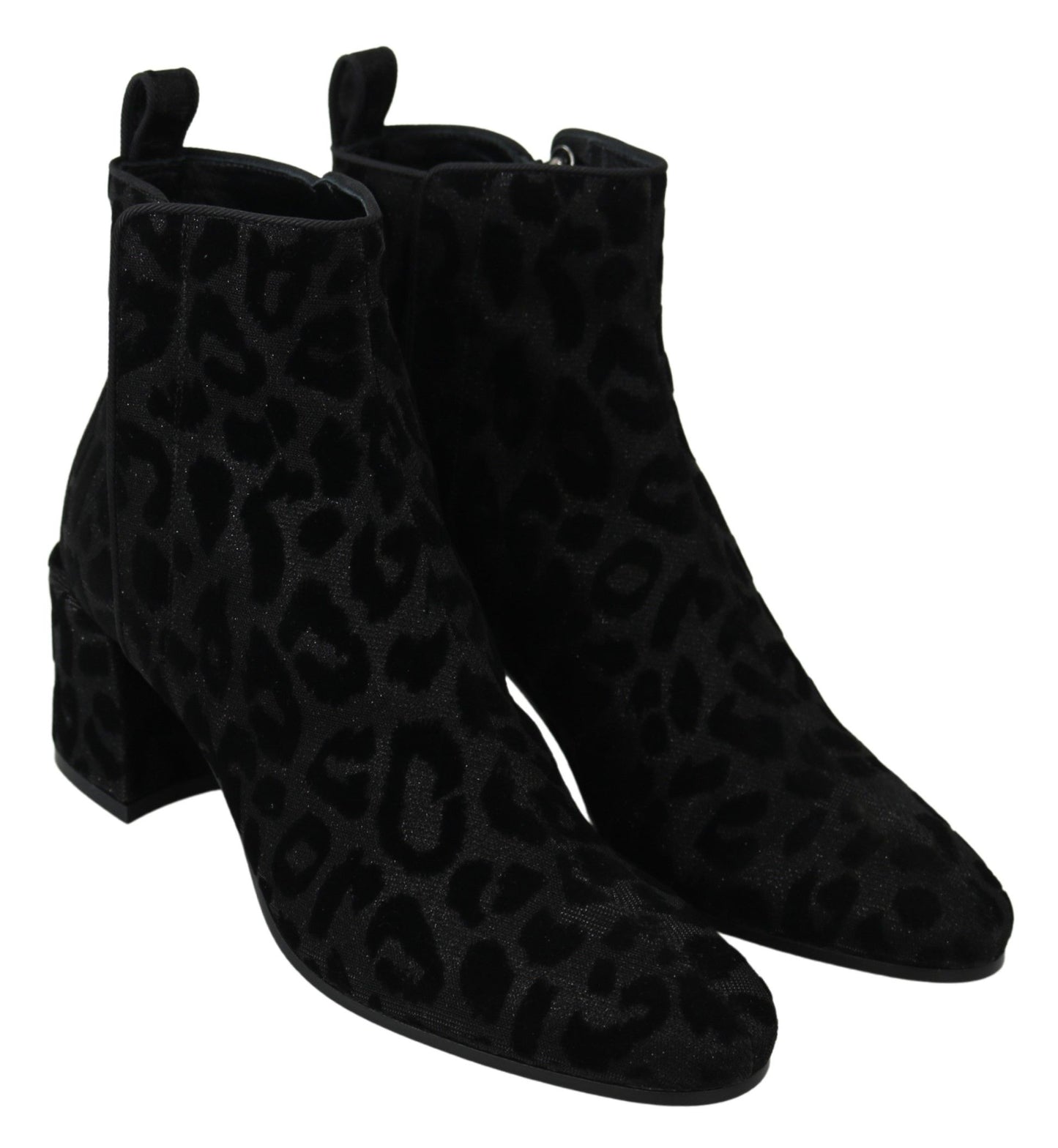 Dolce &amp; Gabbana Schwarze Leoparden-Kurzstiefel mit Reißverschluss