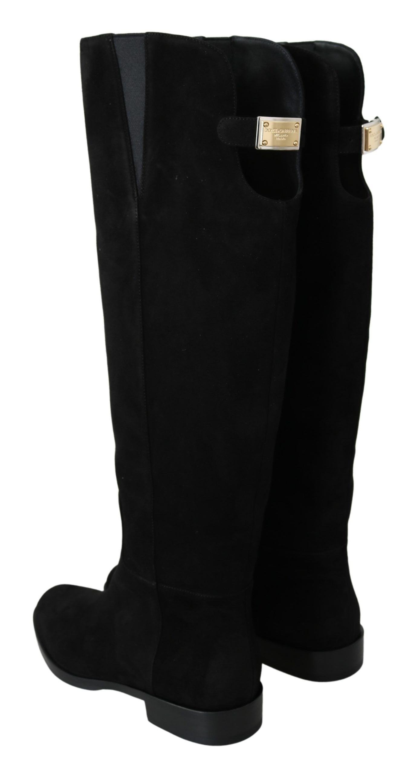 Dolce &amp; Gabbana Black Suede High Knee Flat na Flat Boots na Sapatos