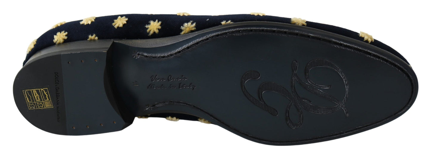 Dolce &amp; Gabbana Blue Velvet Crown Slipper Loafers Schuhe