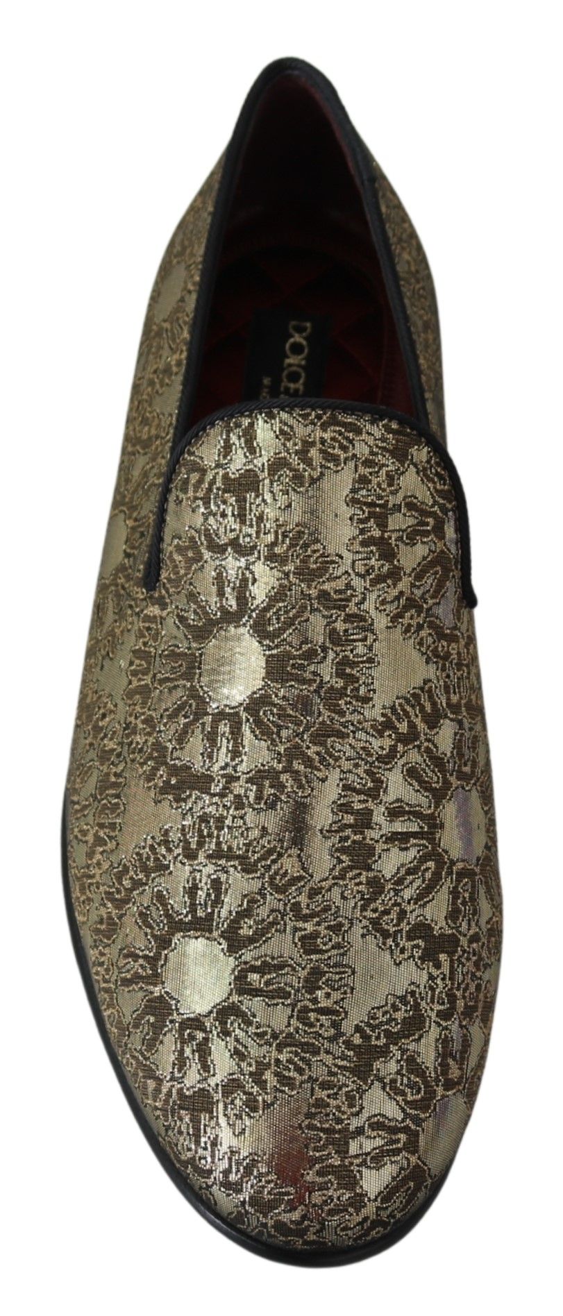 Dolce &amp; Gabbana Gold Jacquard Flats Mens Loafers Shoes