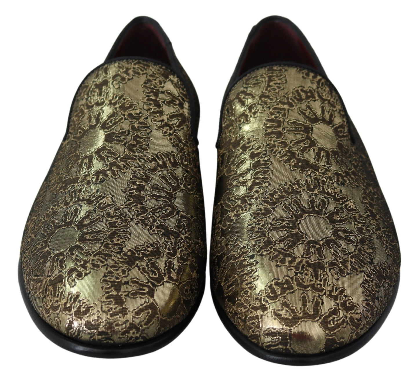 Dolce &amp; Gabbana Gold Jacquard Flats Herren-Loafer-Schuhe