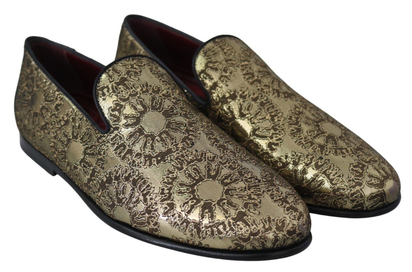 Dolce &amp; Gabbana Gold Jacquard Flats Mens Loafers Shoes