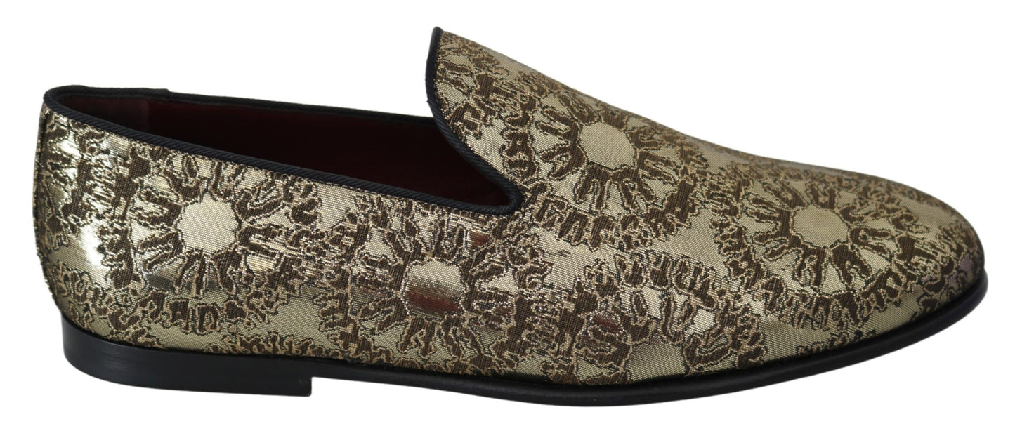 Dolce &amp; Gabbana Gold Jacquard Flats Mens Loafers Shoes