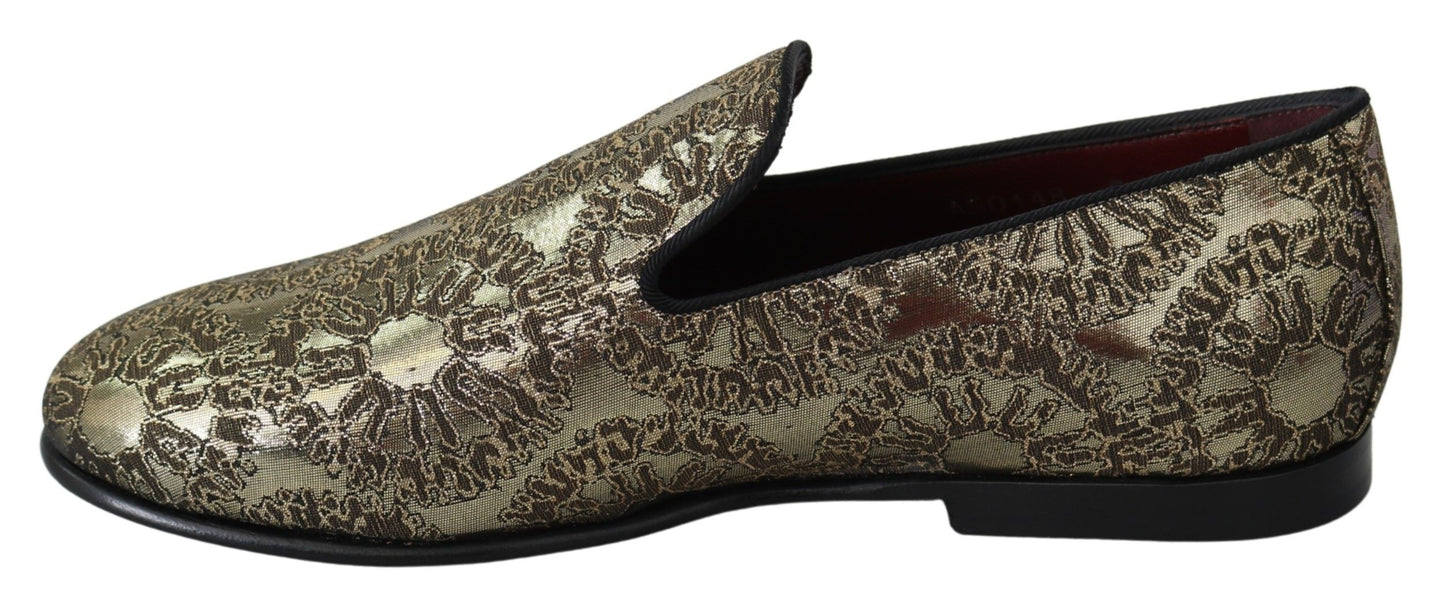 Dolce &amp; Gabbana Gold Jacquard Flats Mens Loafers Shoes