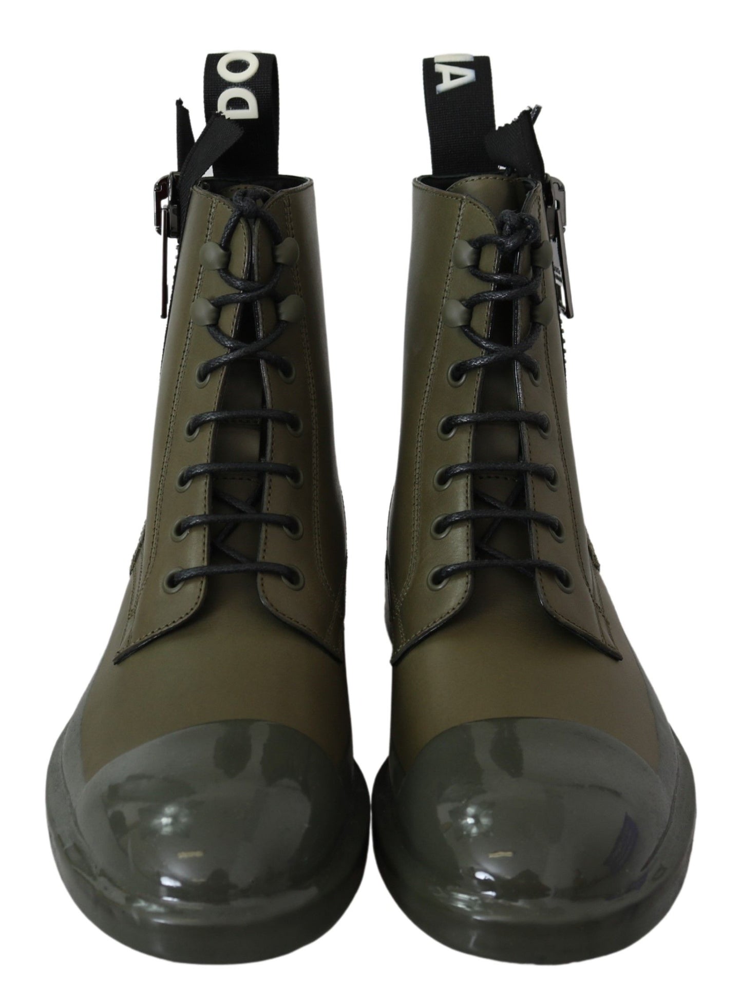 Dolce &amp; Gabbana Green Leather Boots Zipper Mens Shoes