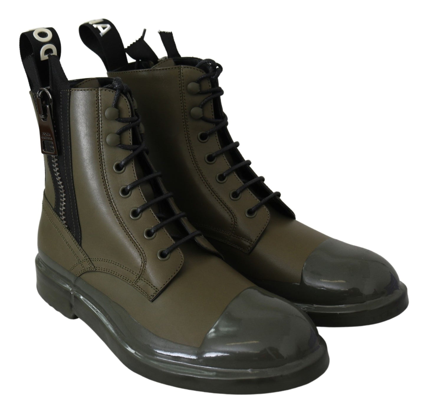 Dolce &amp; Gabbana Green Leather Boots Zipper Mens Shoes