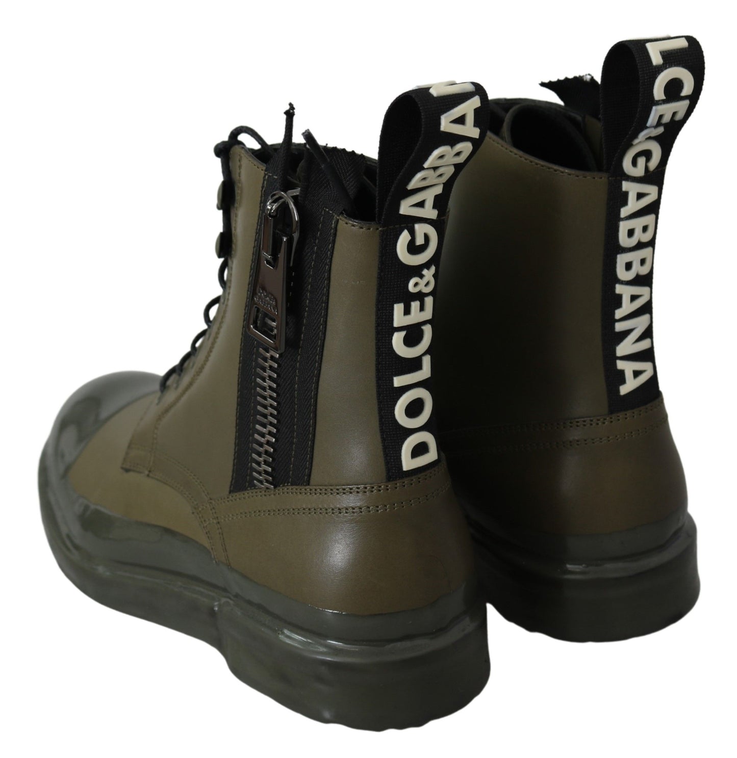 Dolce &amp; Gabbana Green Leather Boots Zipper Mens Shoes