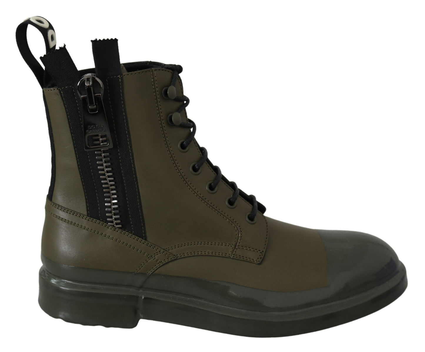 Dolce &amp; Gabbana Green Leather Boots Zipper Mens Shoes