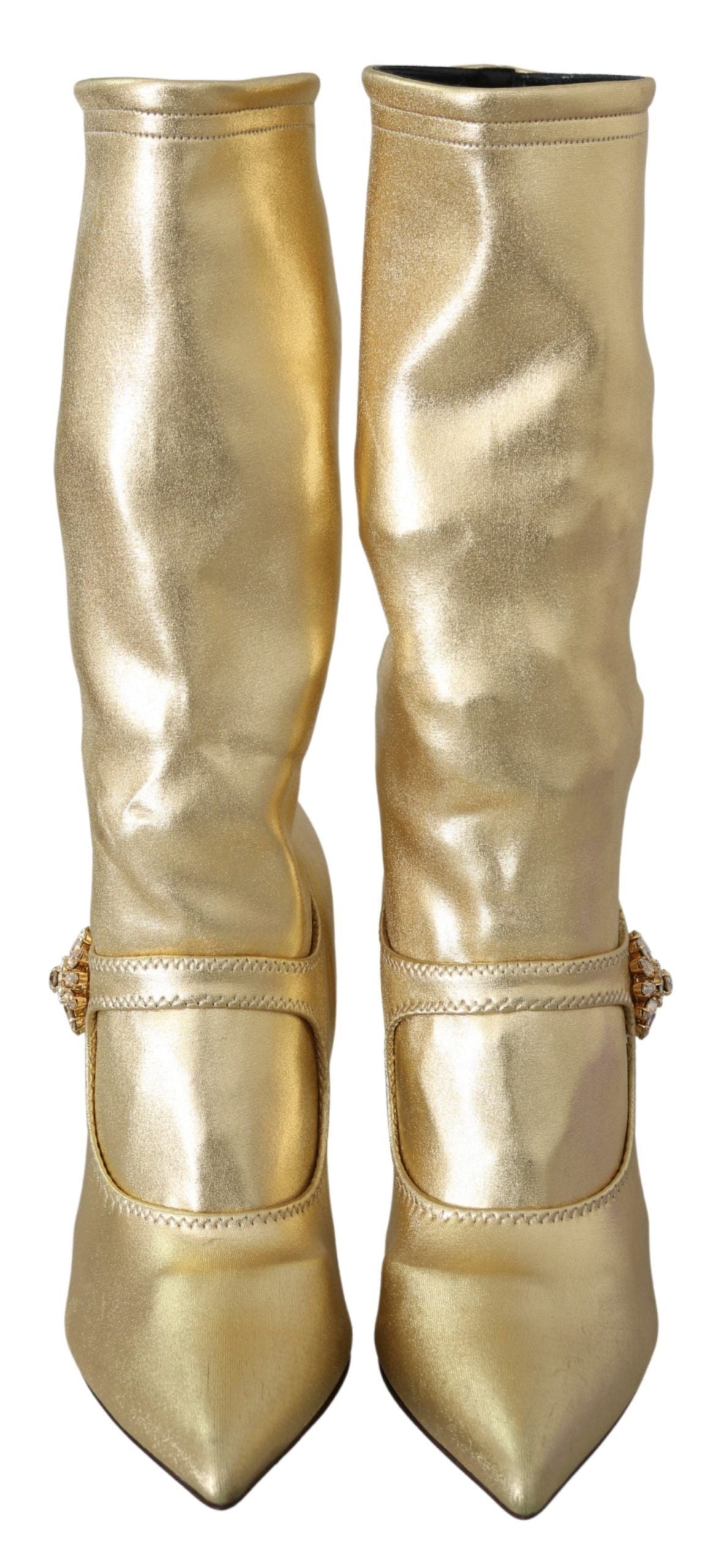 Dolce &amp; Gabbana Gold Rhinestones Ankle Boots Socks Shoes