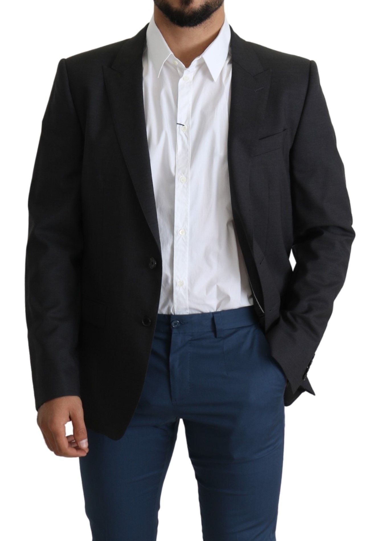 Einreihiger Blazer aus grauer Wolle von Dolce &amp; Gabbana