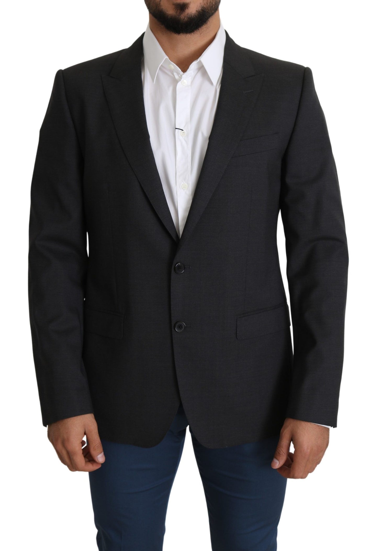 Dolce &amp; Gabbana Grey Wool Single Breasted Coat Blazer